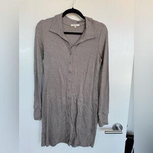Z Supply Taupe Ribbed Knit Button Down Dress